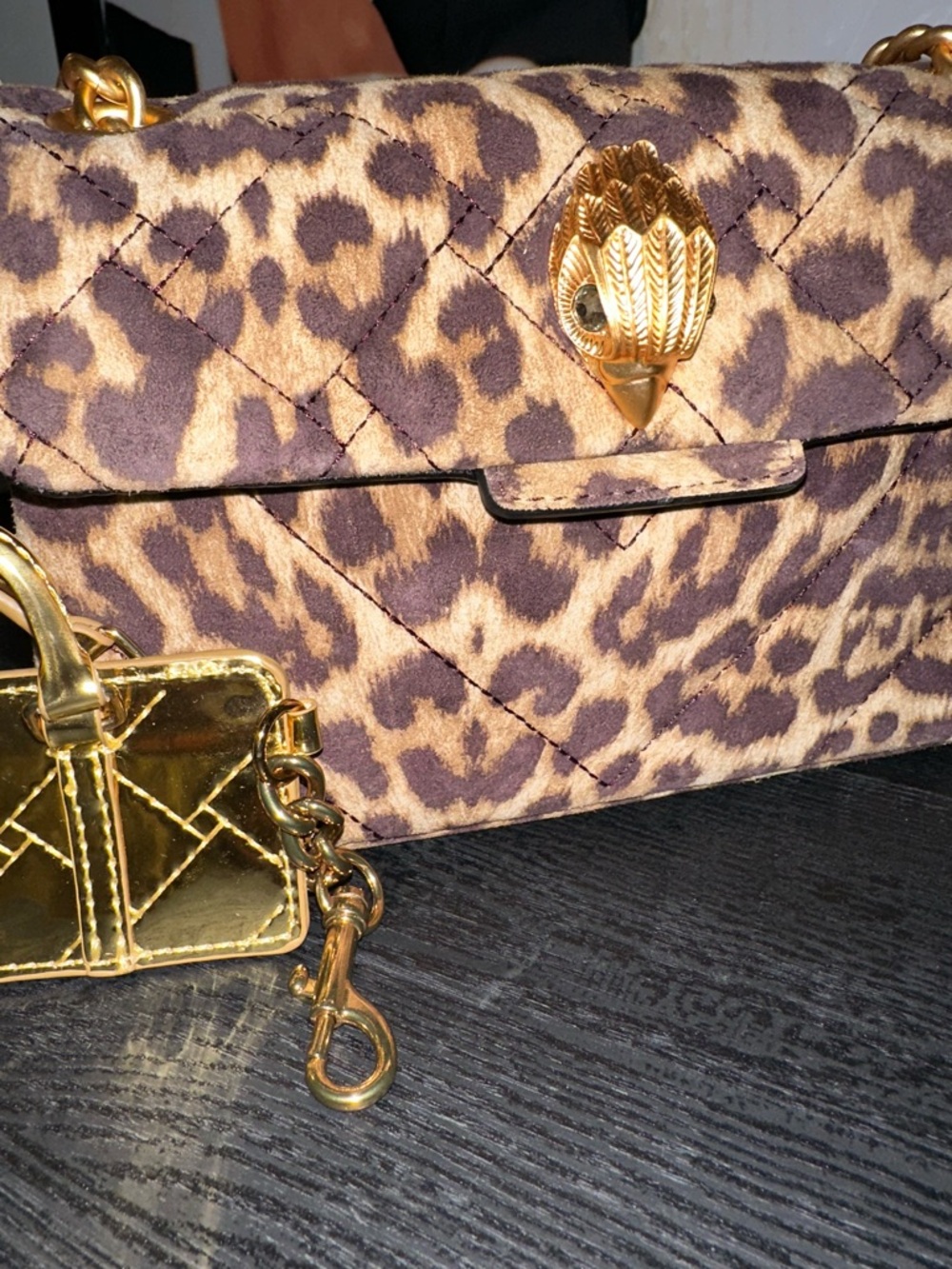 Kurt Geiger Leopard Quilted Mini Chain Shoulder Bag with Gold Hardware - Picture 4 of 11